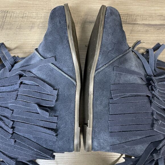 KLING Womens Blue Suede Fringe Hidden Wedge Ankle Bootie Size 7.5 US 38 EU - Picture 10 of 13